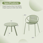 All Weather PP Patio Conversation Set with Round Coffee table and 2 Chairs-Green-3