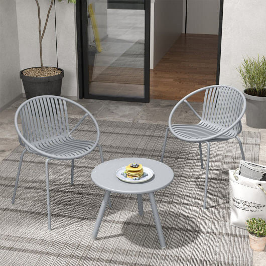 All Weather PP Patio Conversation Set with Round Coffee table and 2 Chairs-Green-6