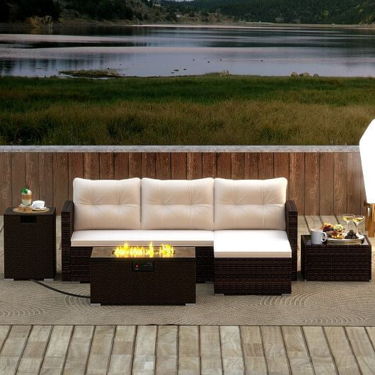 4 Pieces Outdoor Furniture Set with 32 Inch Fire Pit Table and Propane Tank Cover-1