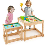 Wooden Sand and Water Tables with Protective Cover for Kids-Natural-2