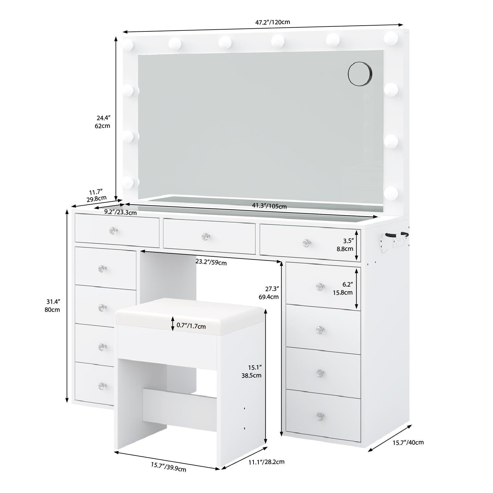 Vektaya US-VD003 Bedroom Makeup Vanity desk with LED Mirror, 11 Drawers-1