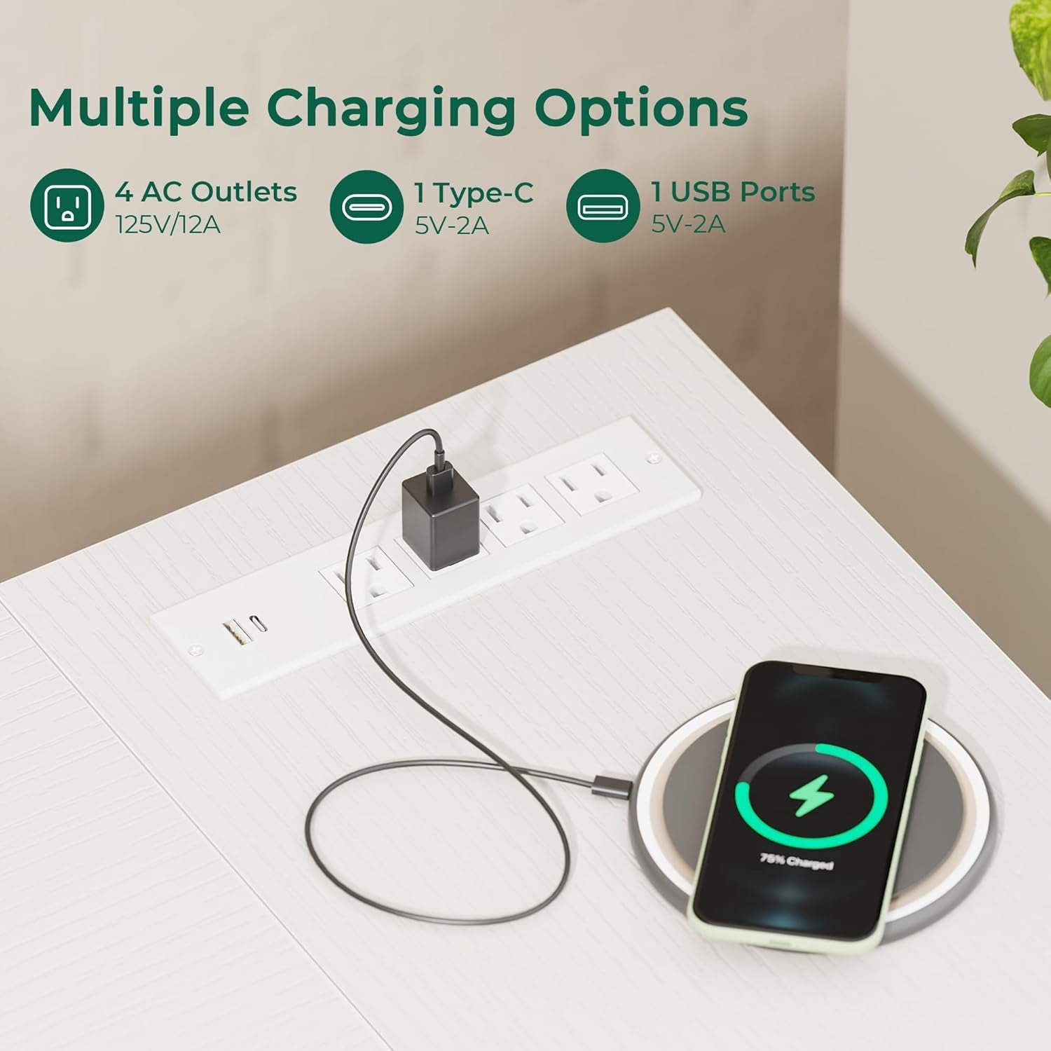 47 Inch L Shaped Desk With Power Outlets For Home Office-4