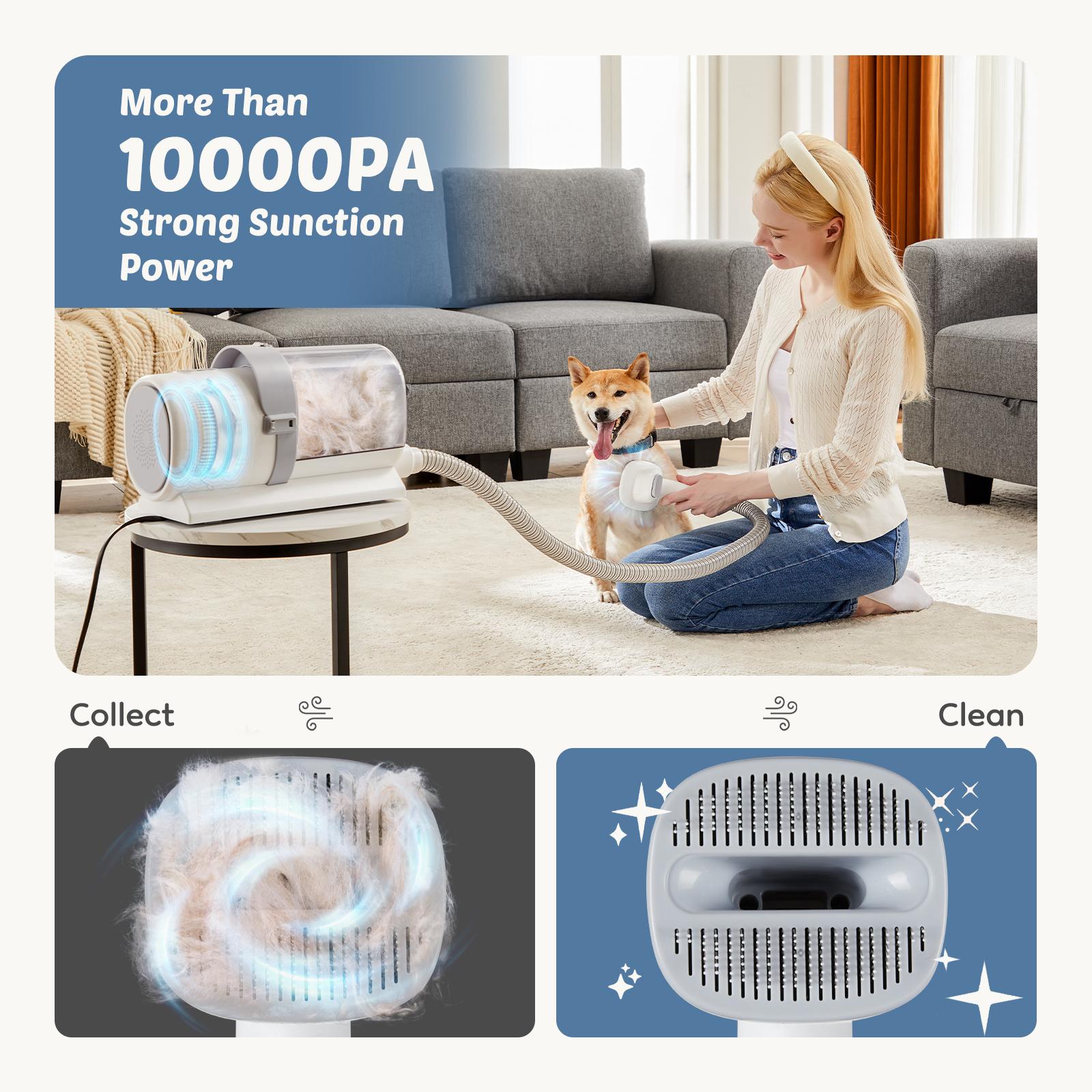 Professional Dog Grooming Clippers with 2.5L Cup, 3 Suction Modes, Cordless Clippers, 5 Groomer Tools, Low Noise Pet Hair Trimmer for