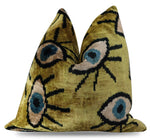 Canvello Handmade Luxury Handmade Velvet Silk Evil Eye Throw Pillow With Down Insert-1