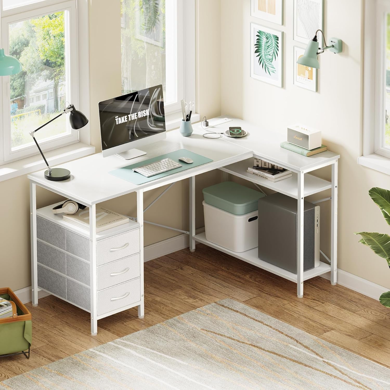 47 Inch L Shaped Desk With Power Outlets For Home Office-1