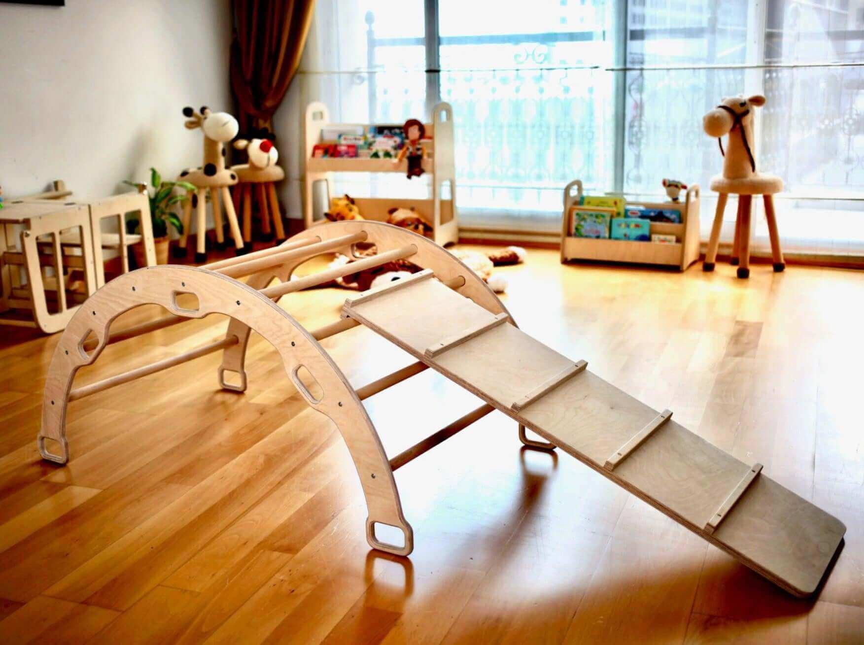 Climbing Arch with Ladder Ramp and Star Pillow Set | Wooden Climber Set-0