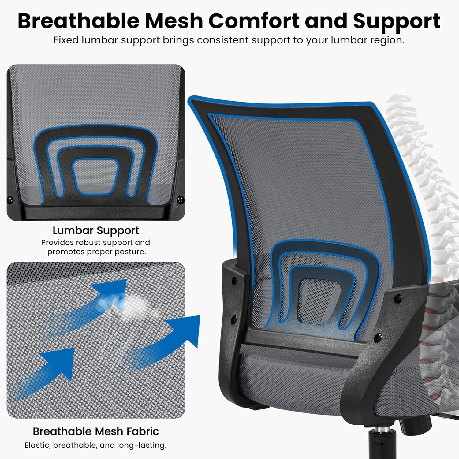 2 Pack Ergonomic Mesh Office Chairs With 360 Degree Rolling Casters Dark Gray For Home Office-4