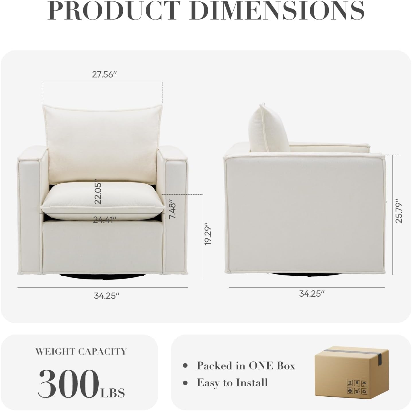 Beige 34 Inch Upholstered Accent Chair Modern Room-1