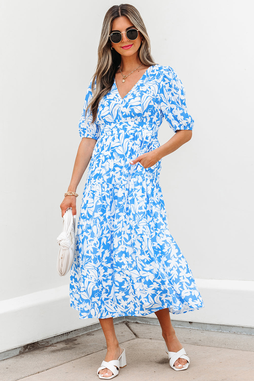 Shannon Floral V Neck Long Dress-3