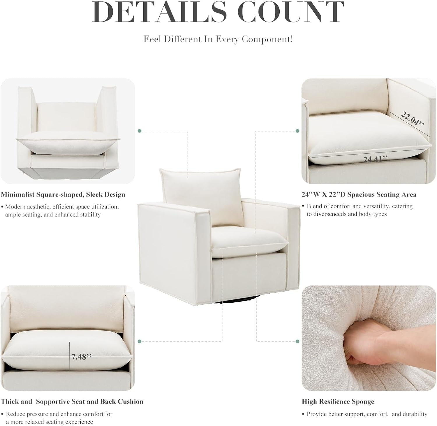 Beige 34 Inch Upholstered Accent Chair Modern Room-2