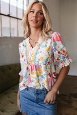 Solana Boho Flower Half Puff Sleeve Blouse