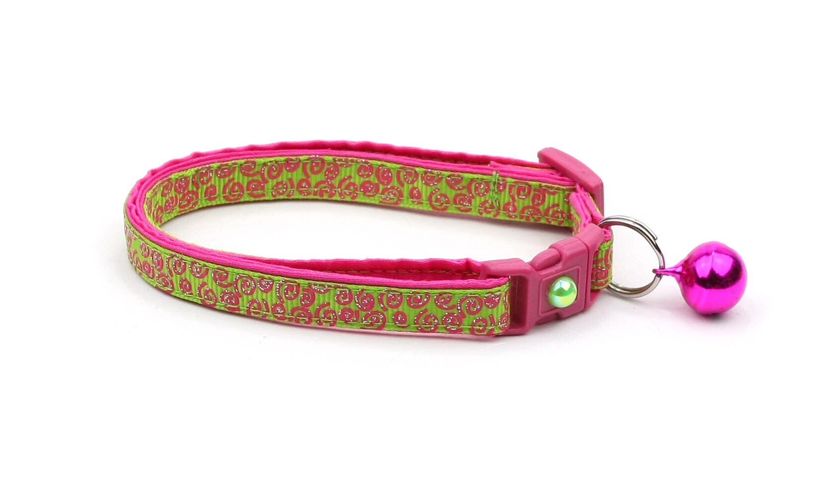 Pink Squiggles on Bright Green Cat Collar