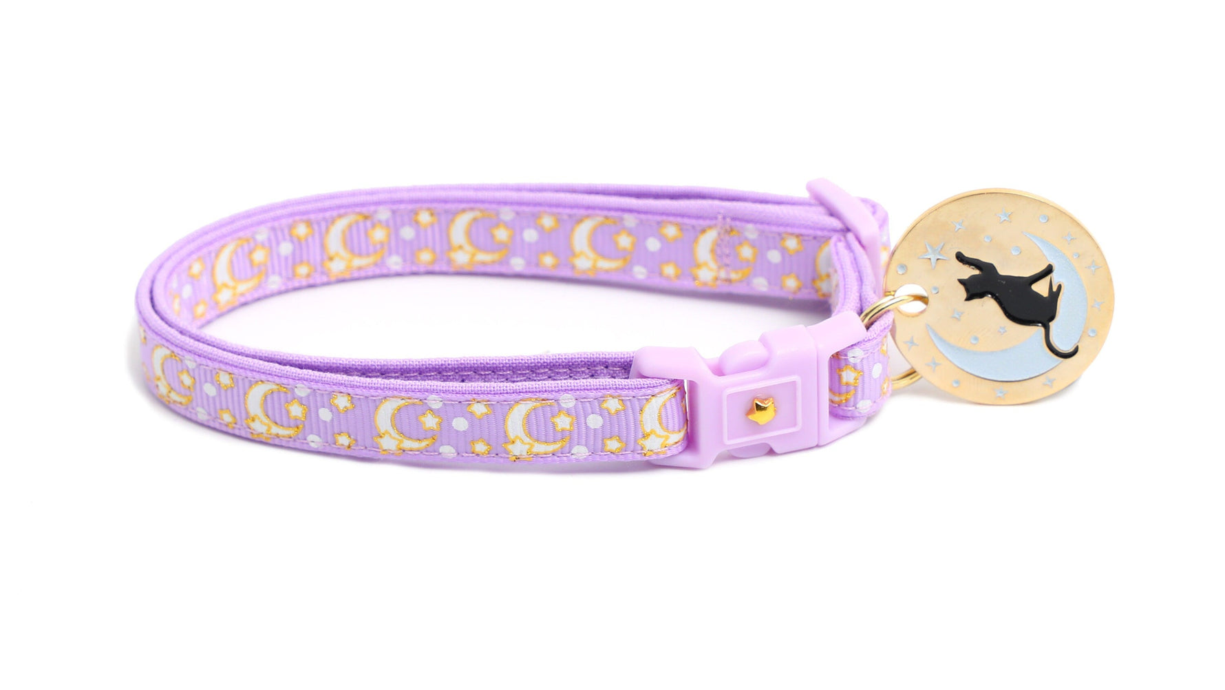 Gold Moons and Stars on Pastel Purple Cat Collar