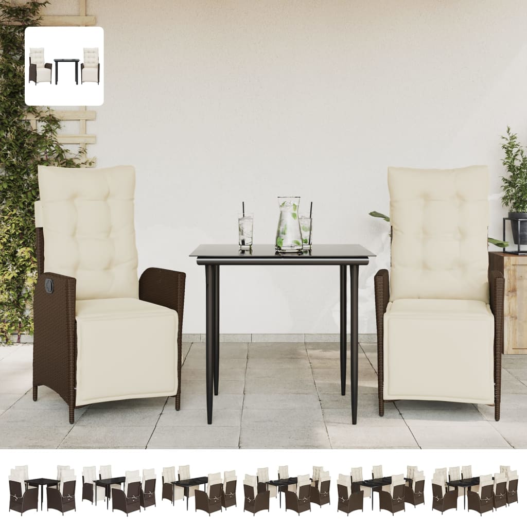 vidaXL 7 Piece Patio Dining Set with Cushions Brown Poly Rattan-1