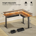 Vektaya CPT003-BR Electric L Shaped Standing Desk with Drawers, RGB LED,Monitor Stand, Rustic Brown