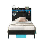 Vektaya US-BF007-BL-T Twin LED Bed Frame with Charging, Storage, No Box Spring Needed