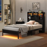 Vektaya US-BF007-BL-T Twin LED Bed Frame with Charging, Storage, No Box Spring Needed