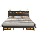 Vektaya US-BF015 Full/Queen/King Bed Frame with 2 Nightstands, 4 Drawers, Charging, No Box Spring,Black.-0