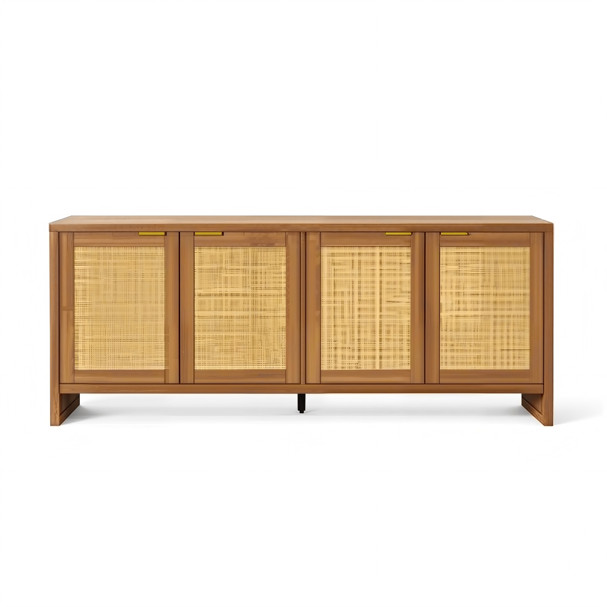 Vektaya US-SC011-WA 61.5" Rattan TV Stand for TVs up to 65", 4-Door, Walnut