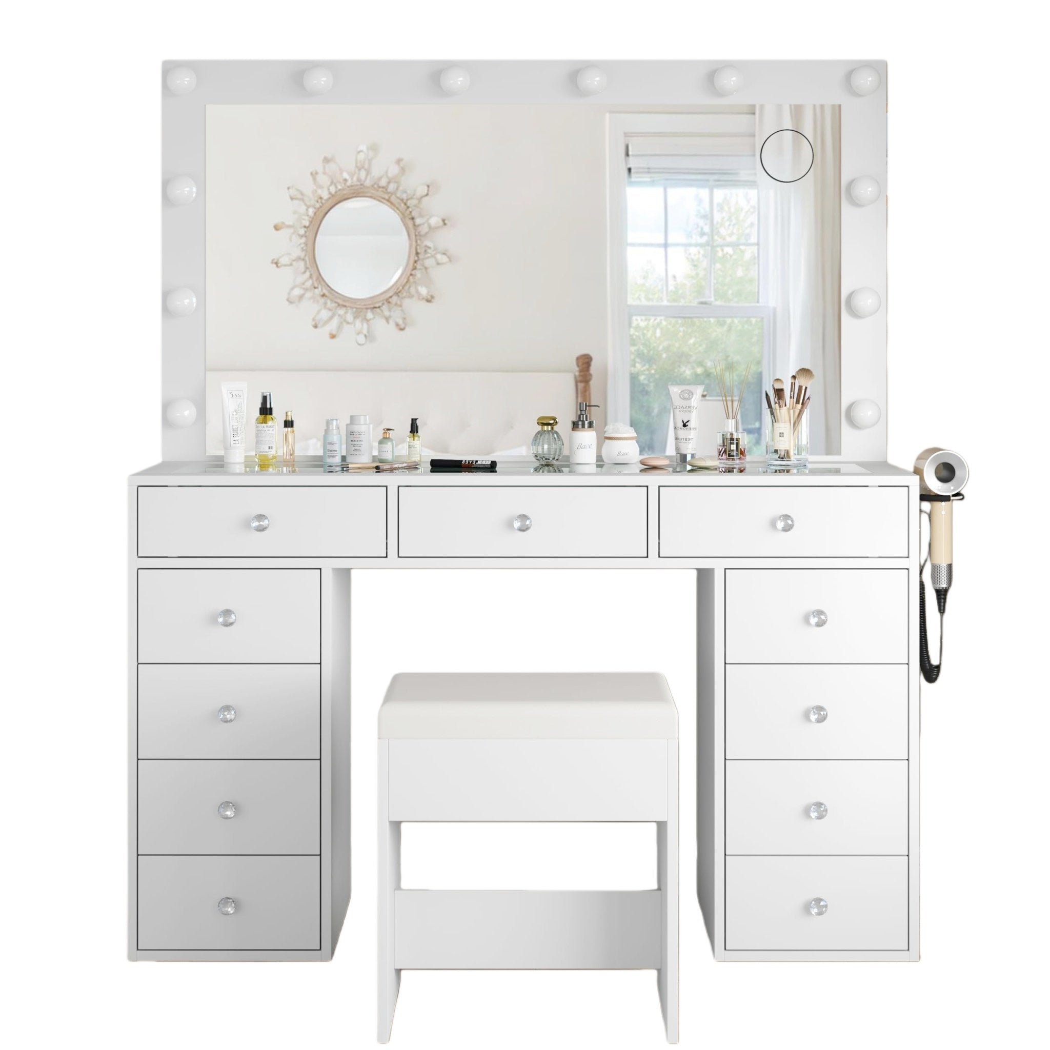 Vektaya US-VD003 Bedroom Makeup Vanity desk with LED Mirror, 11 Drawers-0