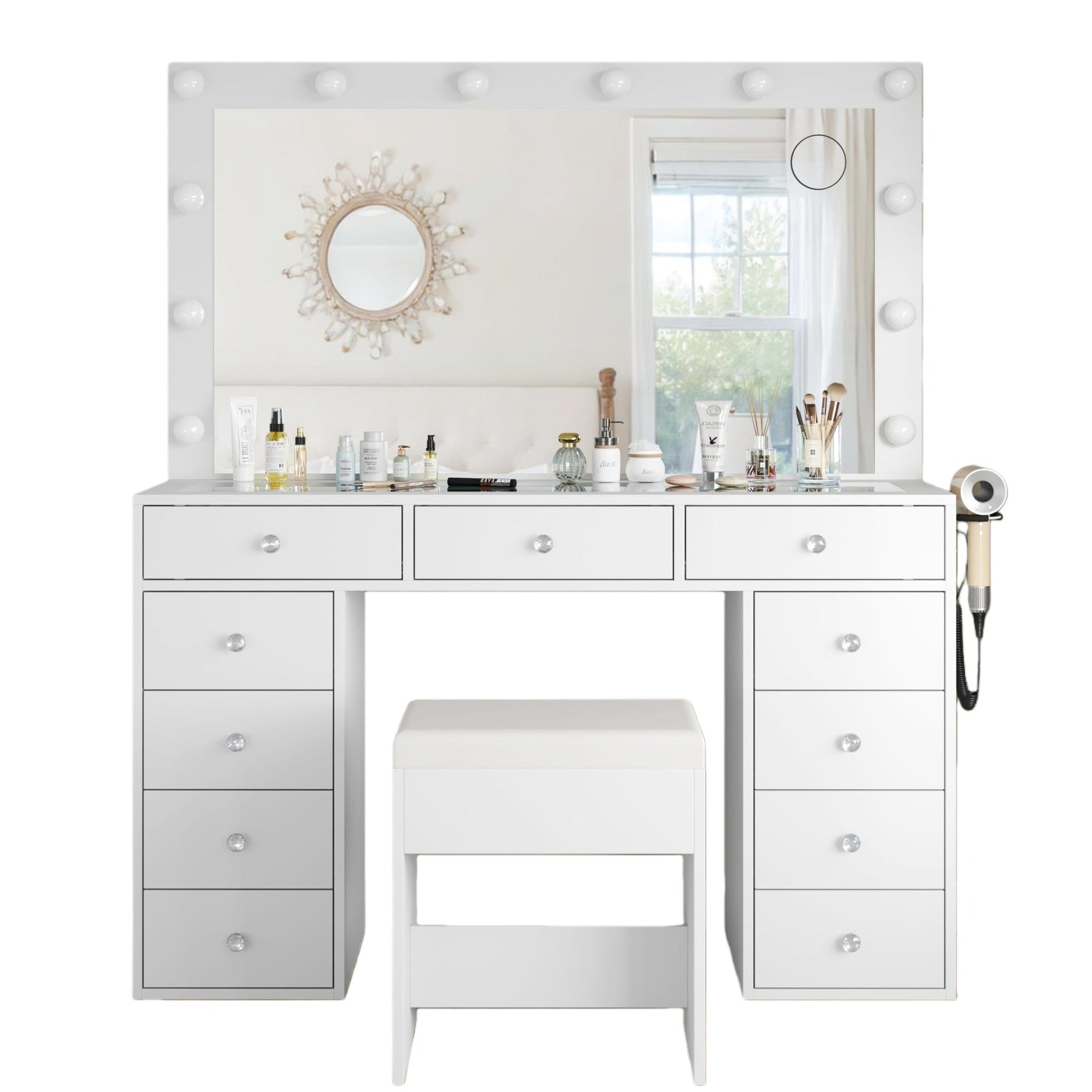 Vektaya US-VD003 Bedroom Makeup Vanity desk with LED Mirror, 11 Drawers-0
