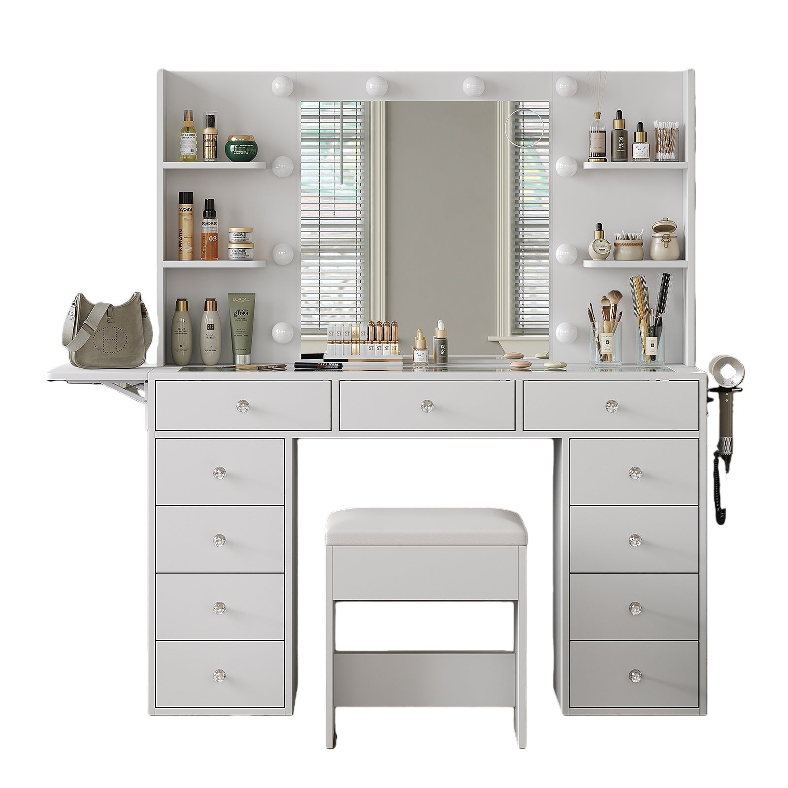 Vektaya US-VD010 Bedroom Makeup Vanity desk with LED MirrorLED Mirror, 9 Drawers-0