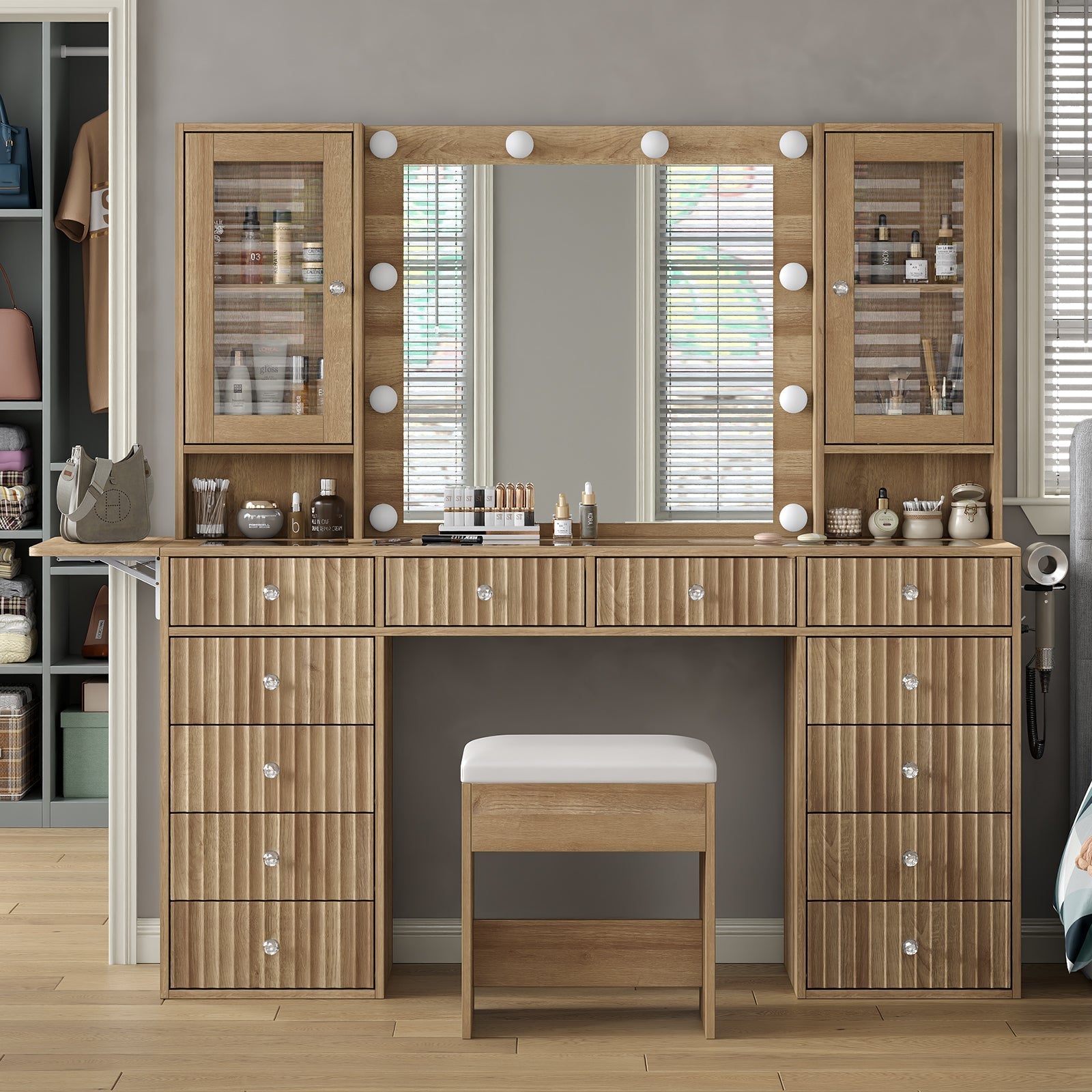 Vektaya US-VD012 Bedroom Makeup Vanity desk with LED Mirror, 12 Drawers