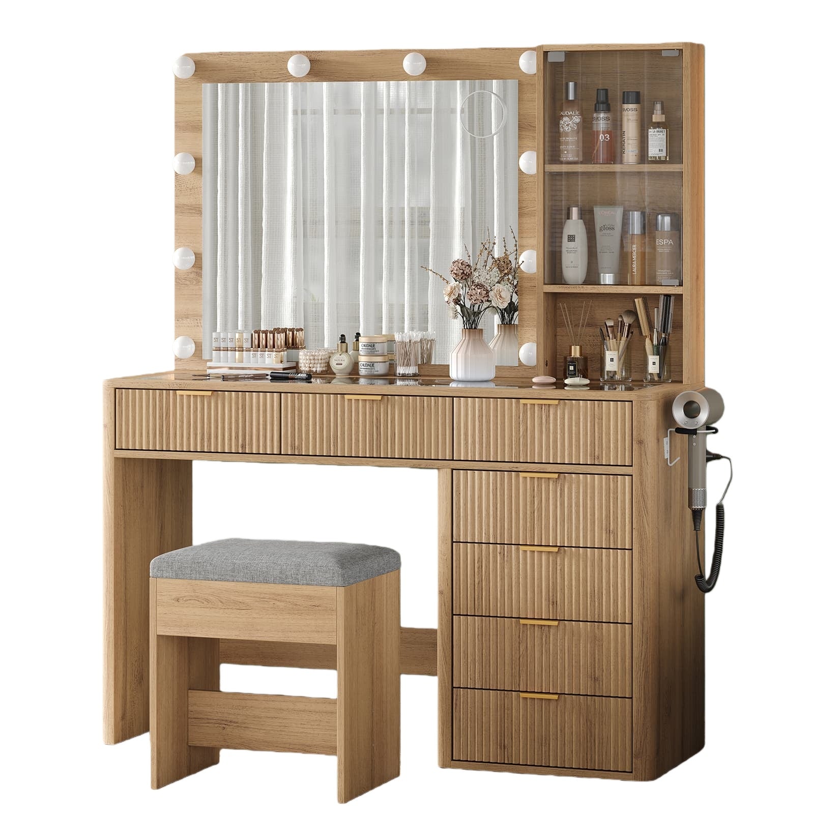 Vektaya US-VD013 Bedroom Makeup Vanity desk with LED Mirror, 7 Drawers-0