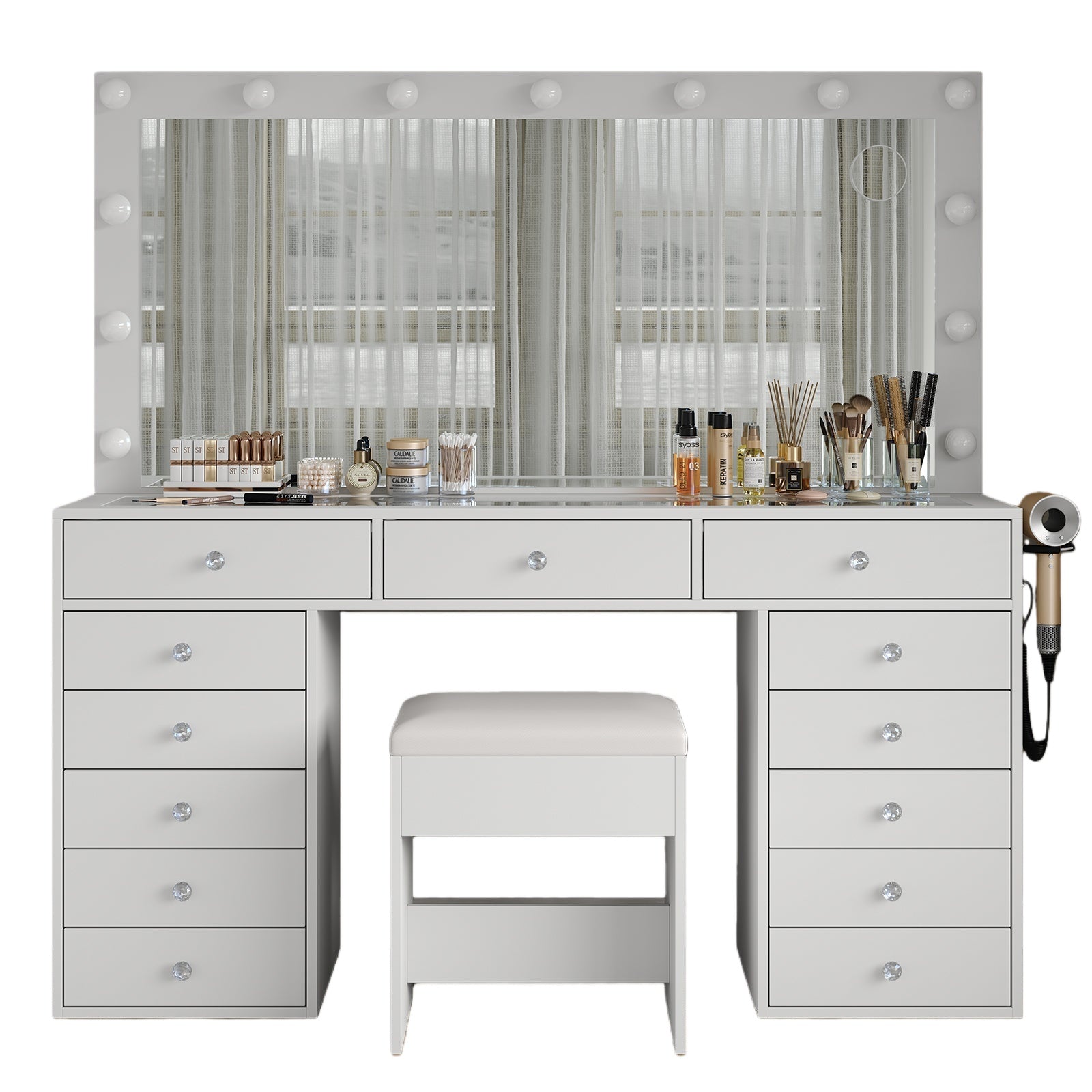 Vektaya US-VD016 Bedroom Makeup Vanity desk with LED Mirror, 13 Drawers-0