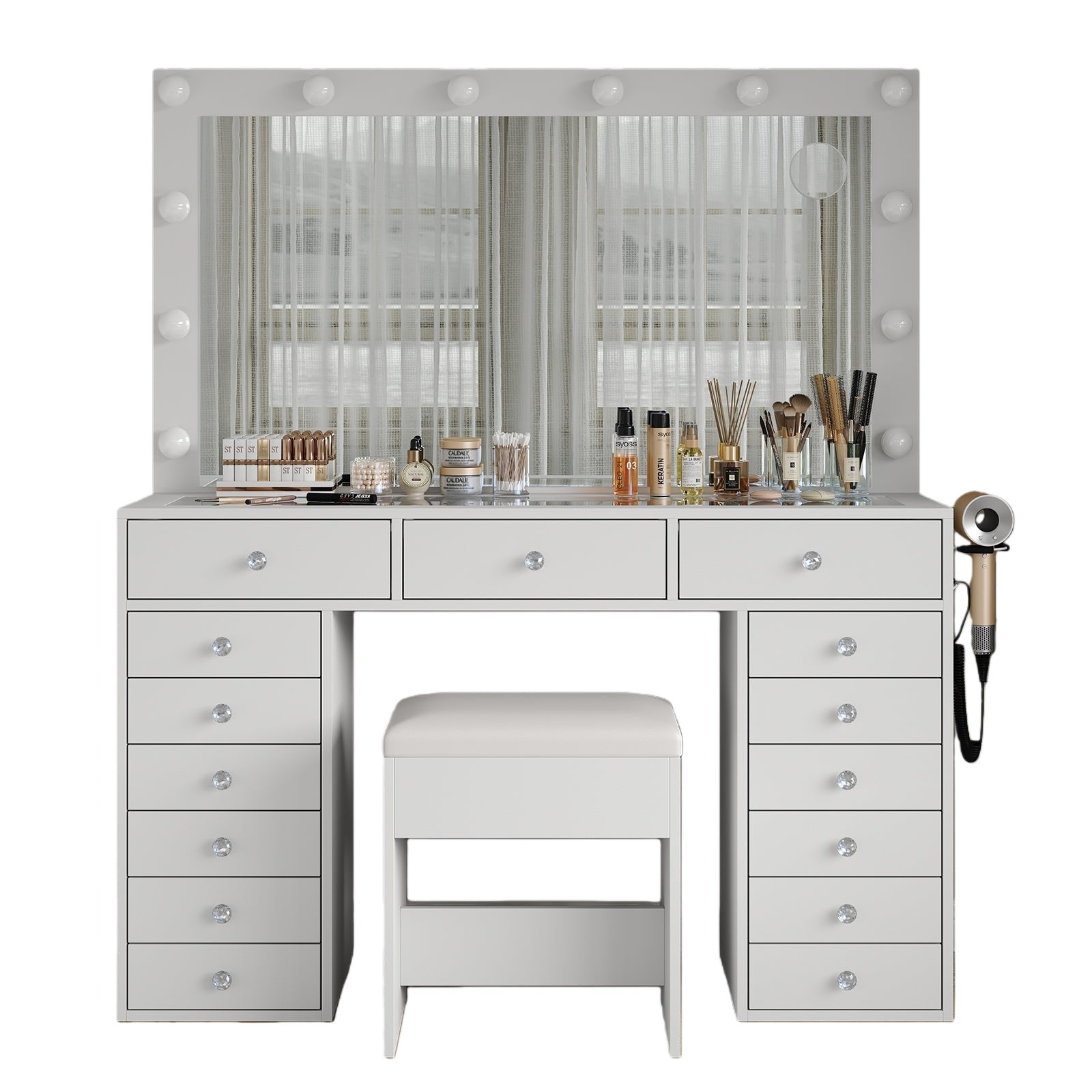 Vektaya US-VD019 Bedroom Makeup Vanity desk with LED Mirror, 15 Drawers-0
