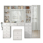 Vektaya US-VD023 Vanity Desk with LED & Full-Length Mirror, 14 Drawers, 10 Shelves, White