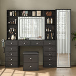 Vektaya US-VD023 Vanity Desk with LED & Full-Length Mirror, 14 Drawers, 10 Shelves, White