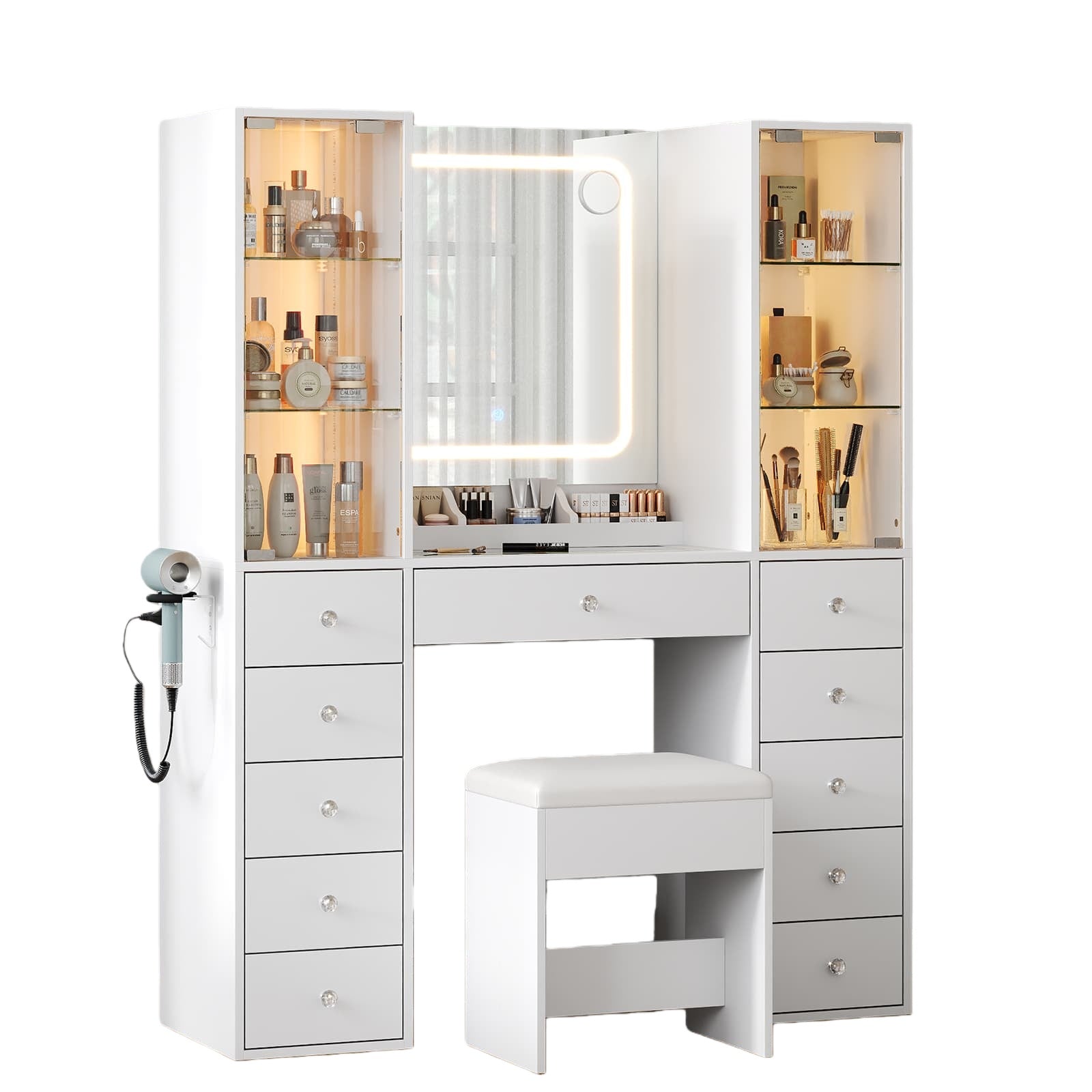 Vektaya US-VD034 Bedroom Makeup Vanity desk with mirror, 11 Drawers-0