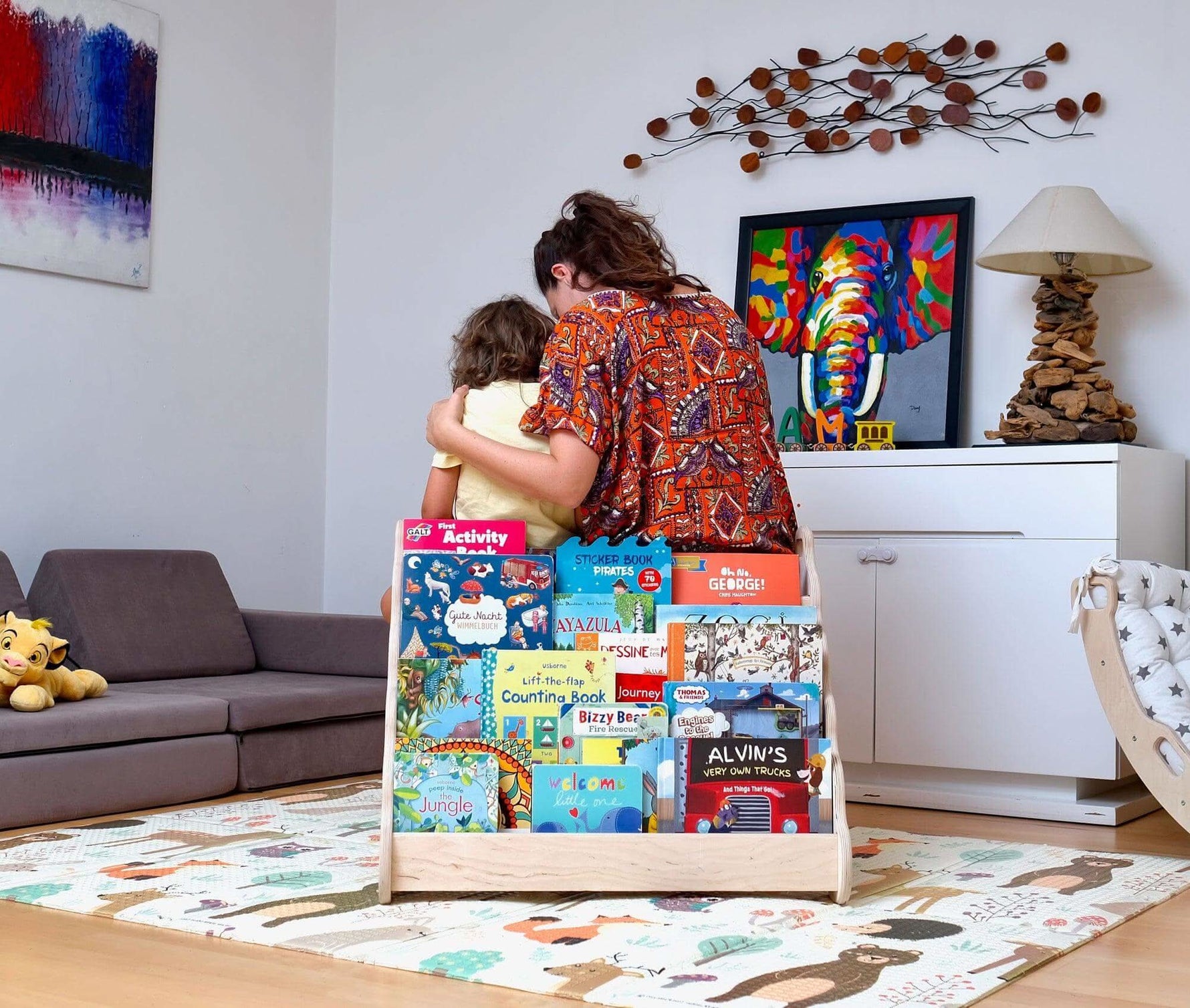 Wave Design Wooden Bookshelf / Large Size-0