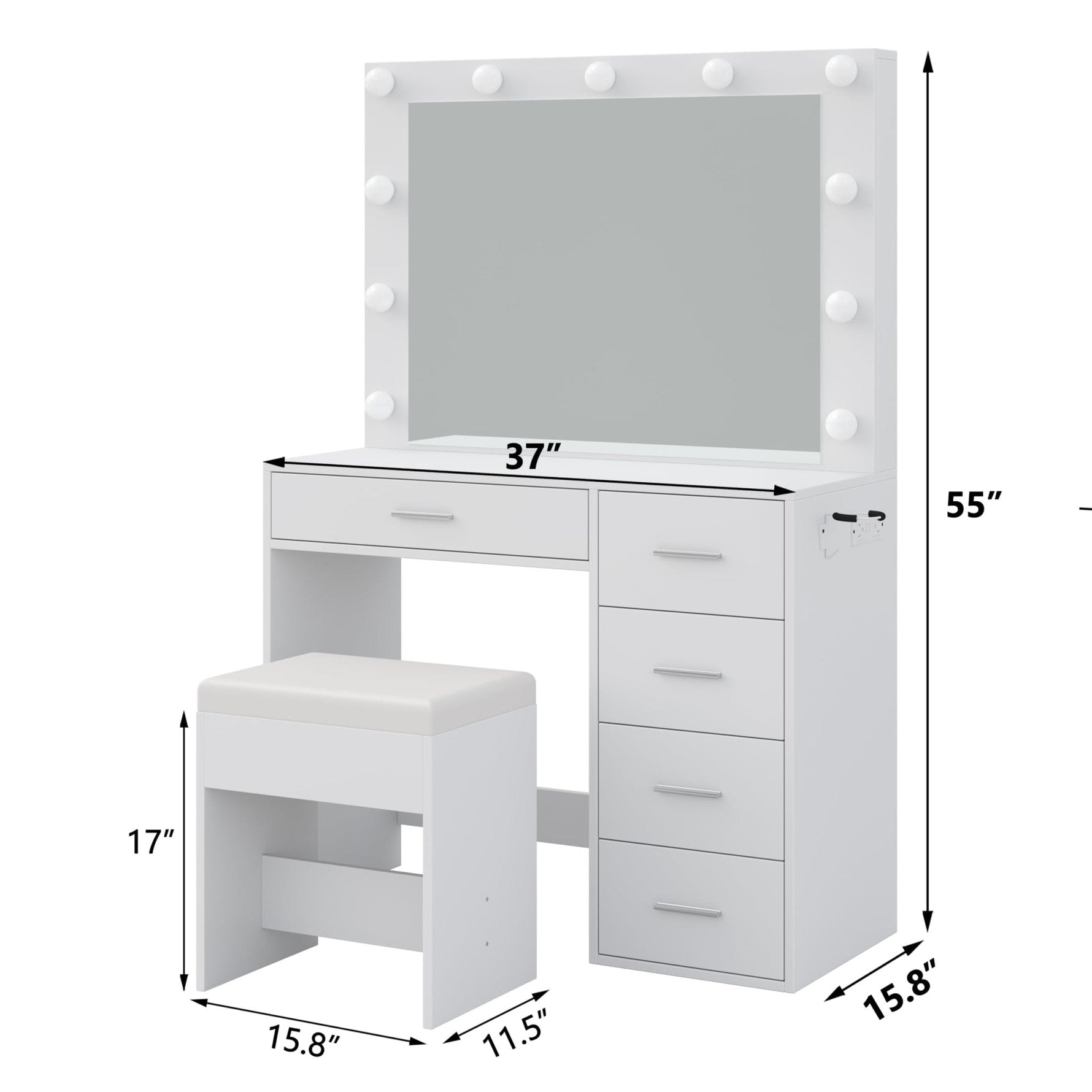 Vektaya  Bedroom Makeup Vanity desk with LED Mirror, 5 Drawers
