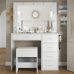 Vektaya  Bedroom Makeup Vanity desk with LED Mirror, 5 Drawers