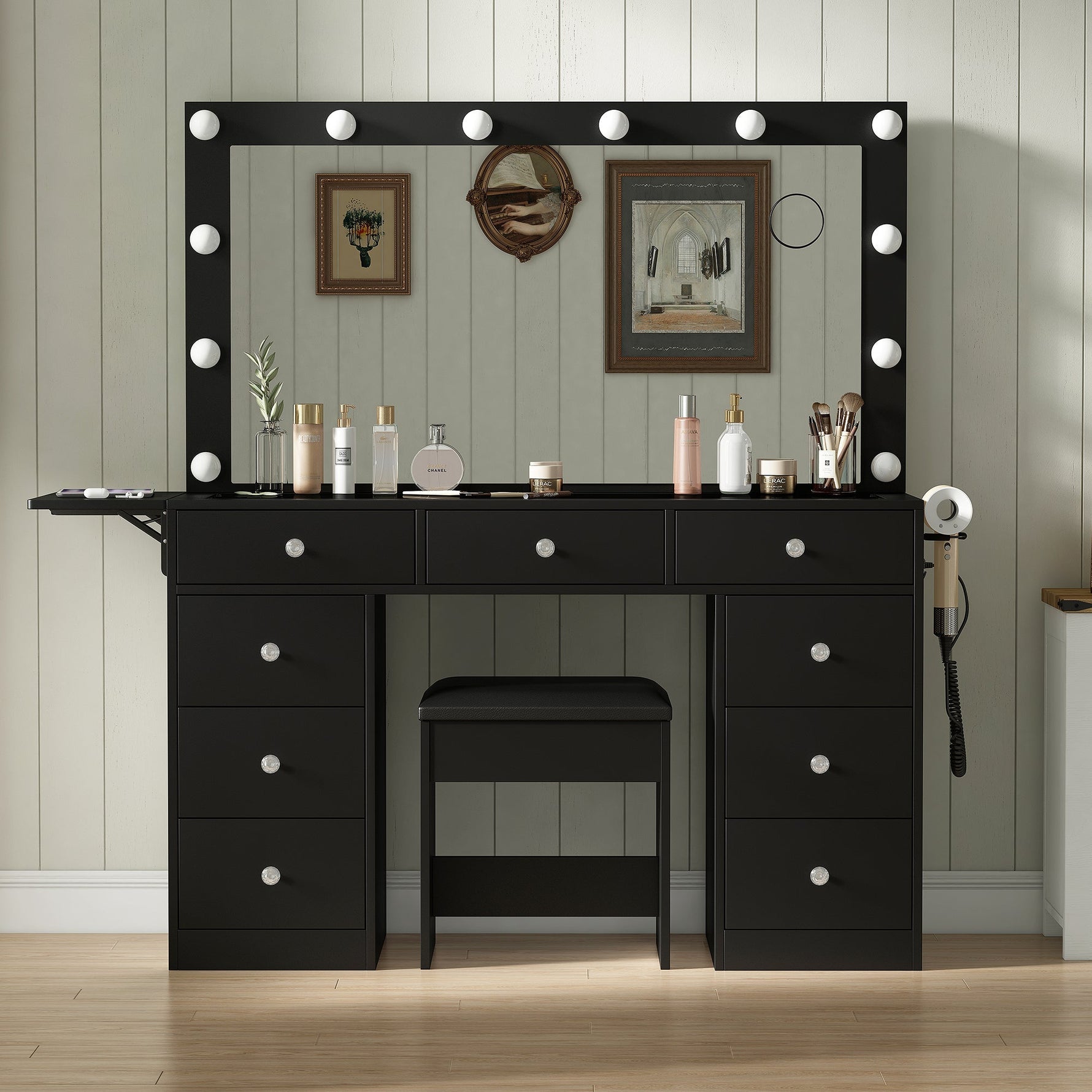Vektaya US-VD007 Bedroom Makeup Vanity desk with LED Mirror, 9 Drawers-5