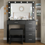 Vektaya  Bedroom Makeup Vanity desk with LED Mirror, 5 Drawers