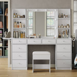Vektaya  Bedroom Makeup Vanity desk with LED Mirror, 10 Drawers