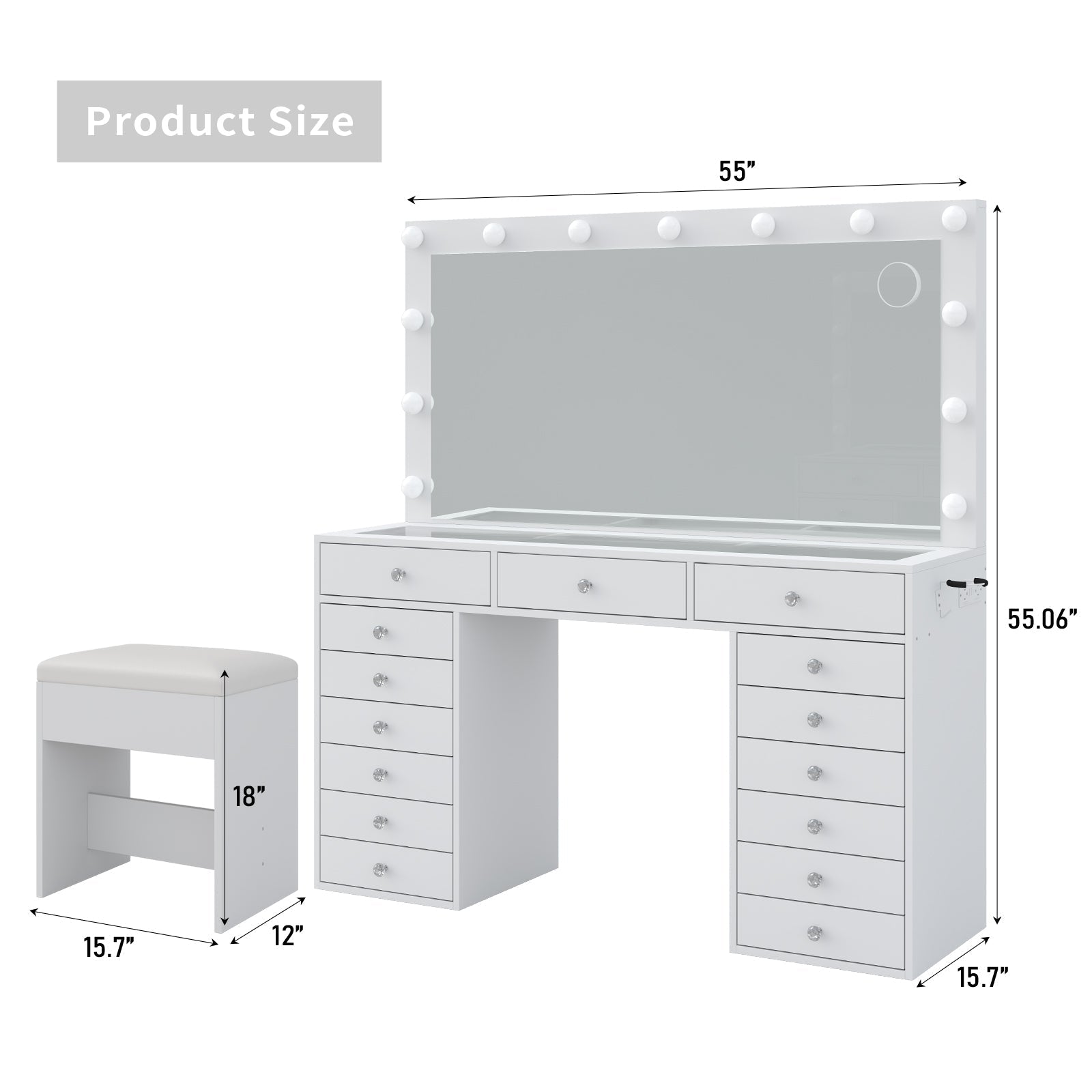 Vektaya US-VD017 Bedroom Makeup Vanity desk with LED Mirror, 15 Drawers-1
