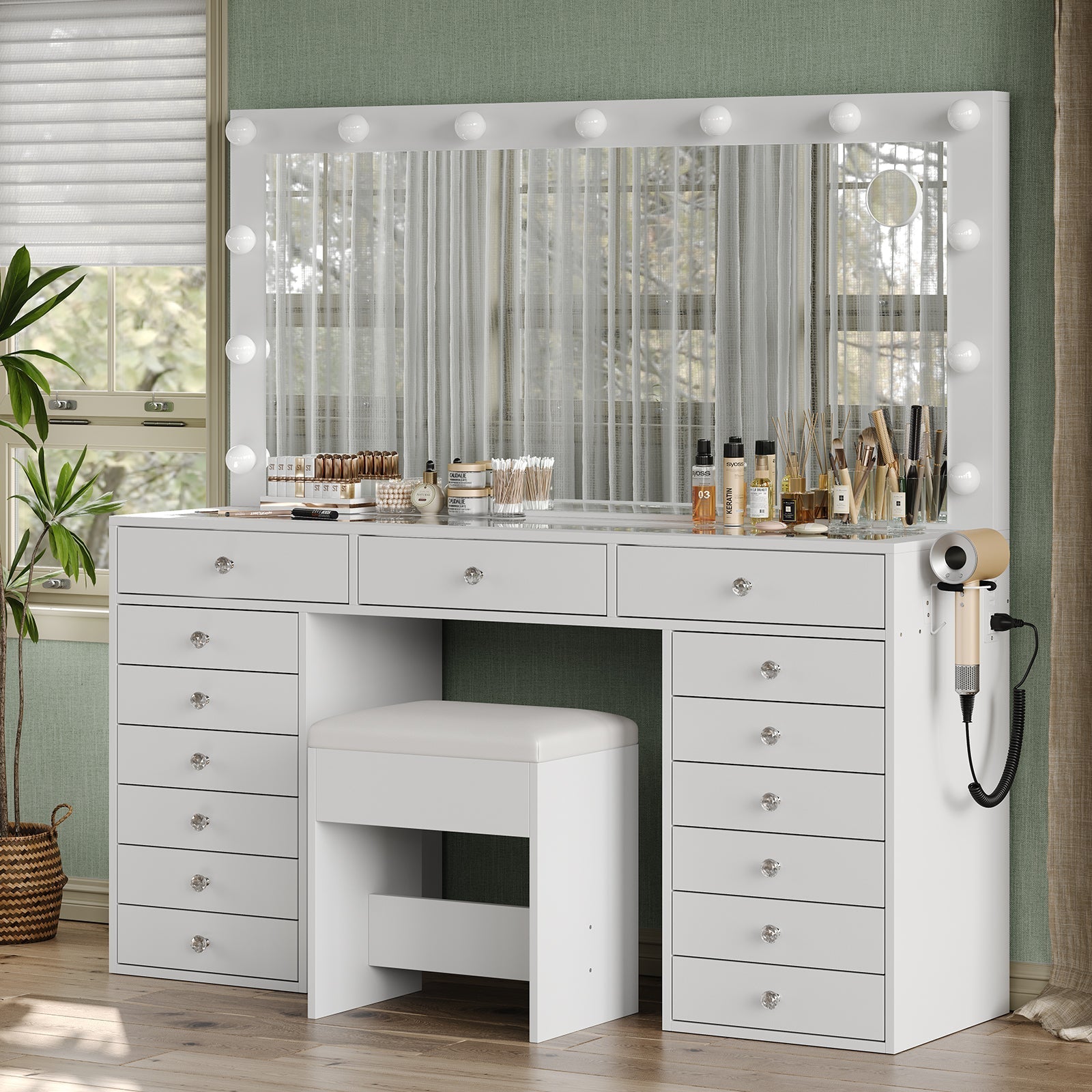 Vektaya US-VD017 Bedroom Makeup Vanity desk with LED Mirror, 15 Drawers-3